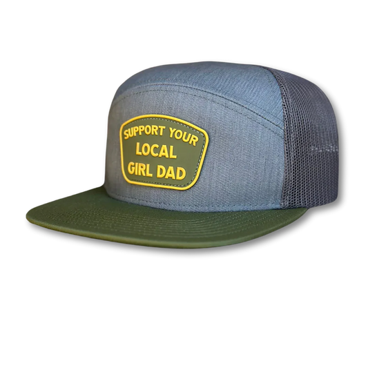 6 Panel Support Your Local Girl Dad PVC Hat - Tri Color (Olive & Heather Grey) - GOLF LEAGUE