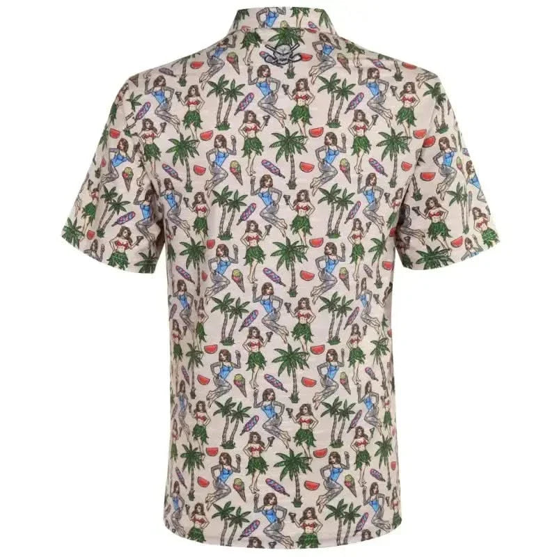 Hula Girl Hawaiian Cool-Stretch Men's Golf Polo – Khaki