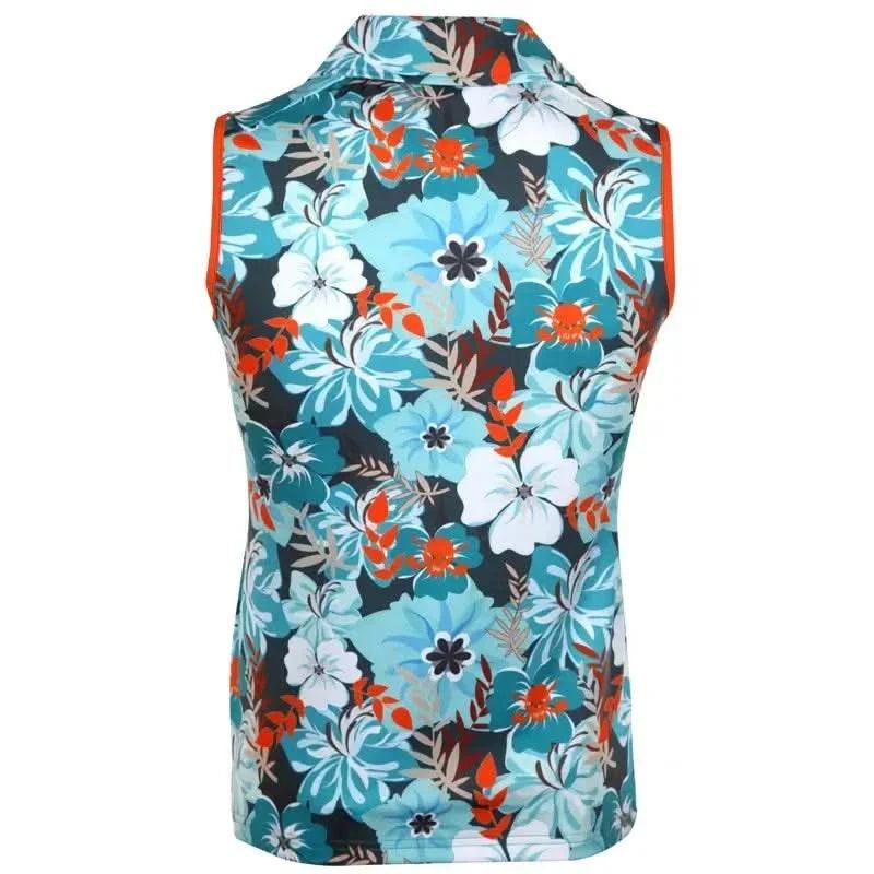Ladies Aloha Sleeveless Cool-Stretch Golf Shirt (Teal/Orange)