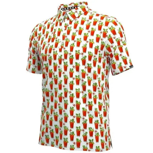 19th Hole Bloody Mary Cool Stretch Men's Golf Shirt (White/Red)