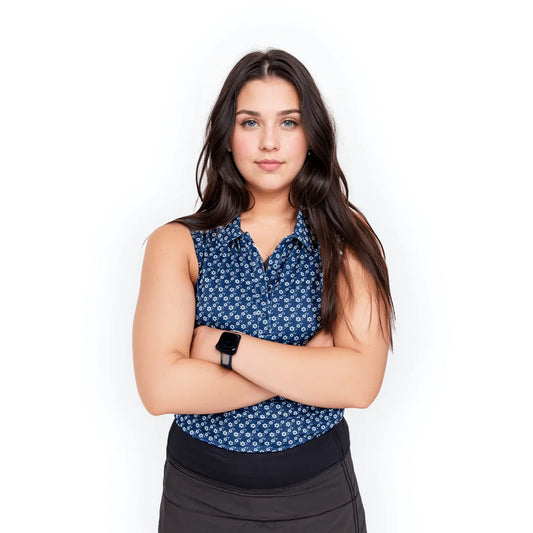 Blue Floral Women's Polo (Sleeveless) - GOLF LEAGUE