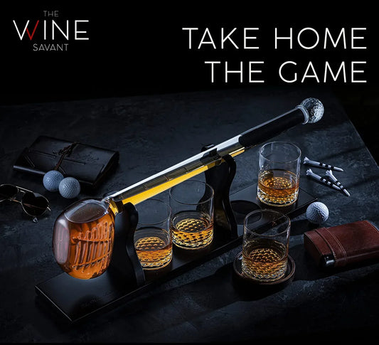Golf Whiskey Decanter and 4 Liquor Glasses - Decanter & Glass Set - Golf Stick Gifts for Men - Unique Whiskey Decanter Set - Bourbon & Scotch Decanter for Serving Alcohol - Golfer Gifts for Dad - GOLF LEAGUE