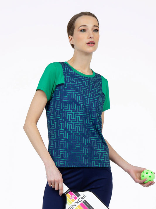 Colorblock Active Sofia Short Sleeve Crew Neck - Ink Tessel/Ivy