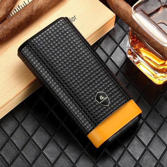 GALINER Leather & Cedar Wood Cigar Case – 3-Tube Portable Cigar Holder