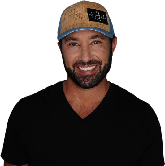 Golf Hat - Baseball Hat Fit - Cork - Slate Blue - Laser Mesh