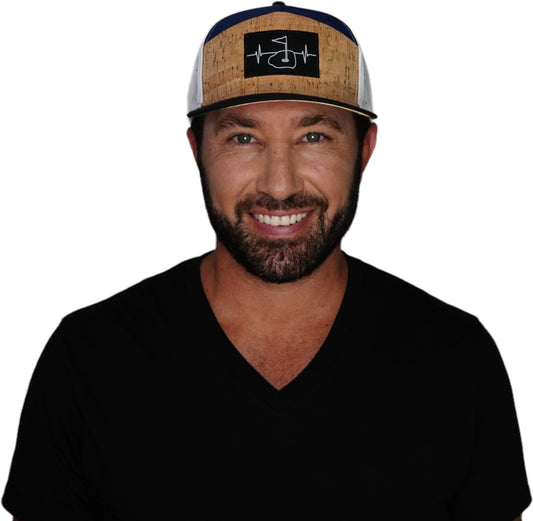 Golf Hat - Flat Bill - Cork - Black / Navy / White - Laser Mesh