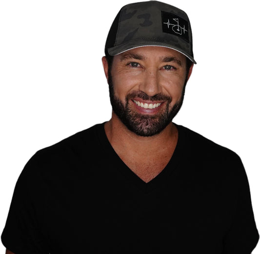 Golf Hat - Trucker Hat - Soft Charcoal Camo / Black - Laser Mesh