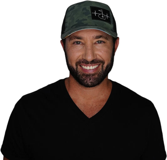 Golf Hat - Trucker Hat - Soft Teal Camo / Black - Laser Mesh