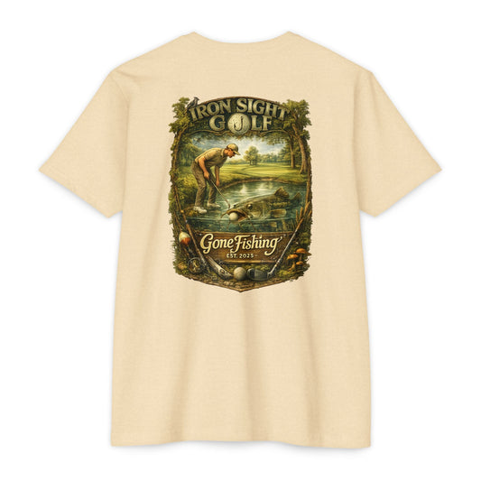 Gone Fishing Catfish Golf T-Shirt — Iron Sight's Ball in the Water