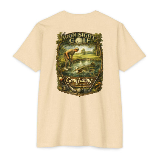 Gone Fishing Catfish Golf T-Shirt — Iron Sight's Ball in the Water