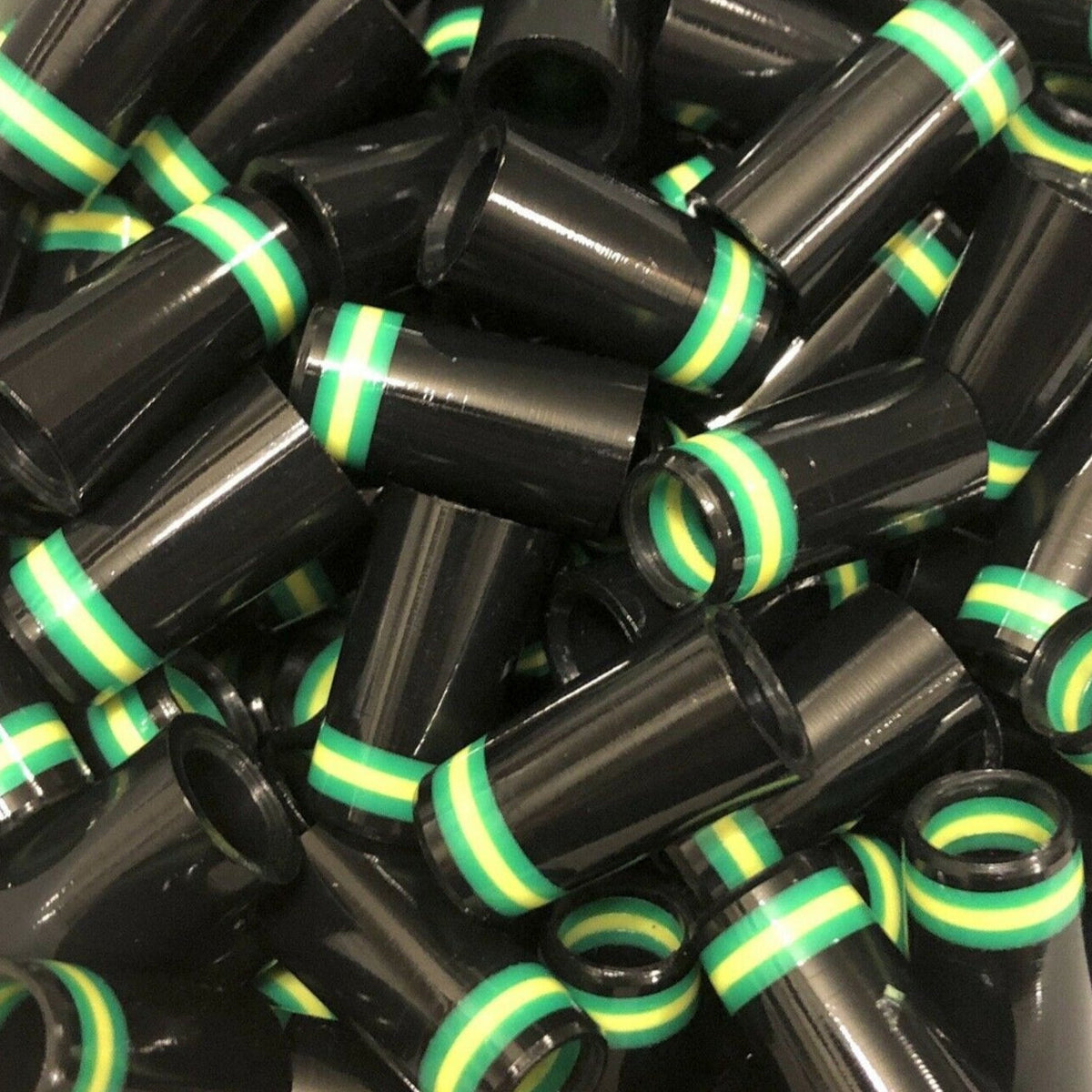 Premium Quality Iron Ferrules Black w/ Green & Yellow Rings 1”