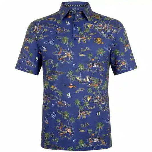Vintage Hawaiian Men's Golf Shirt - Ocean Blue