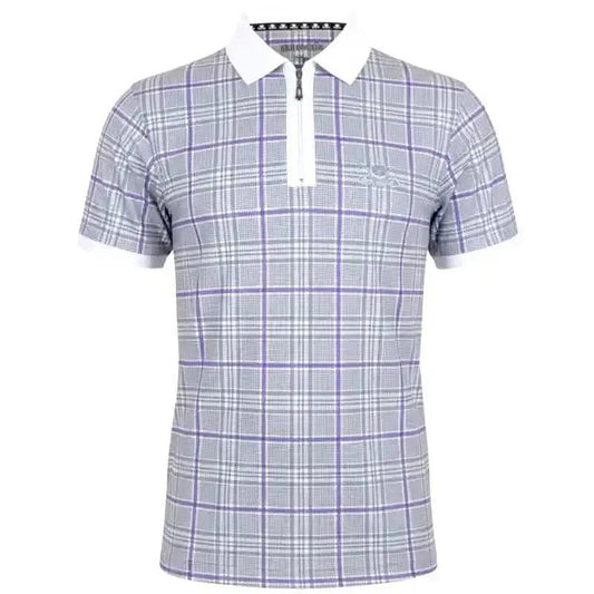 HT Plaid Cool-Stretch Men's Golf Shirt - Purple/Grey
