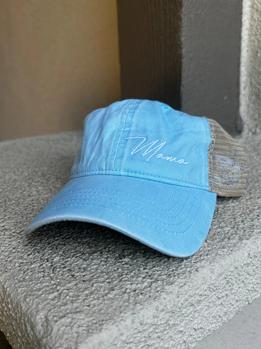 Light Blue Floral Pony Tail Mama Hat - GOLF LEAGUE