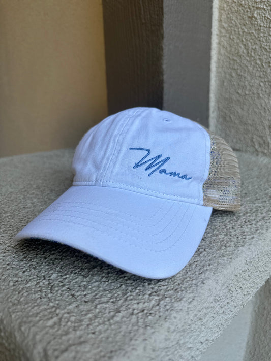 White Floral Pony Tail Mama Hat