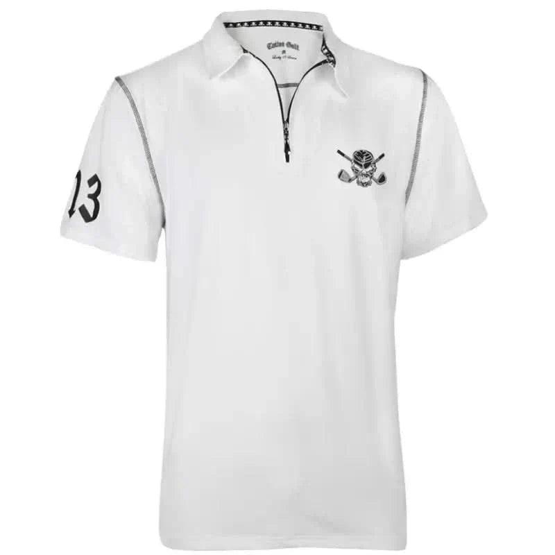 Lucky 13 Hybrid Zipper Cool-Stretch Golf Shirt (White)