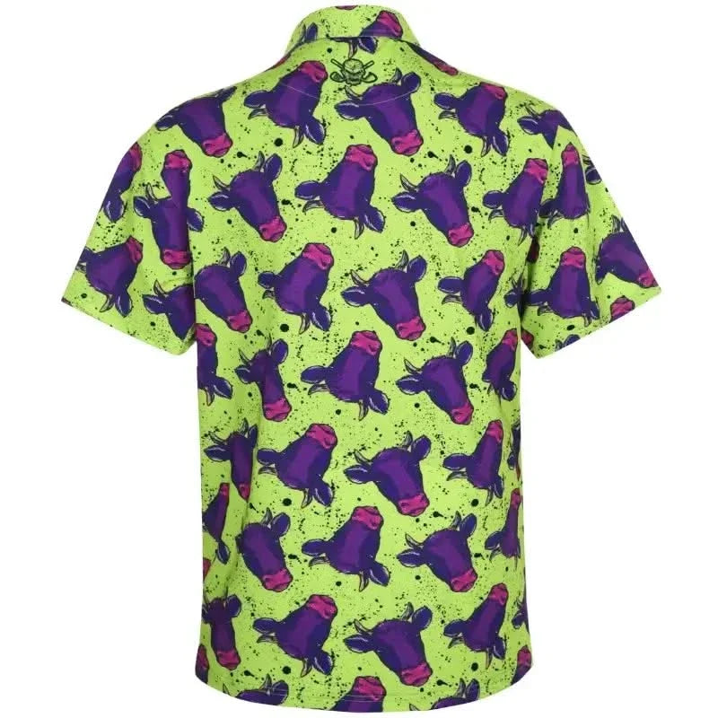 Men's Cool-Stretch Golf Shirt – Yellow/Purple Cow Print