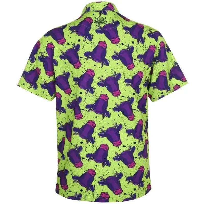 Men's Cool-Stretch Golf Shirt – Yellow/Purple Cow Print