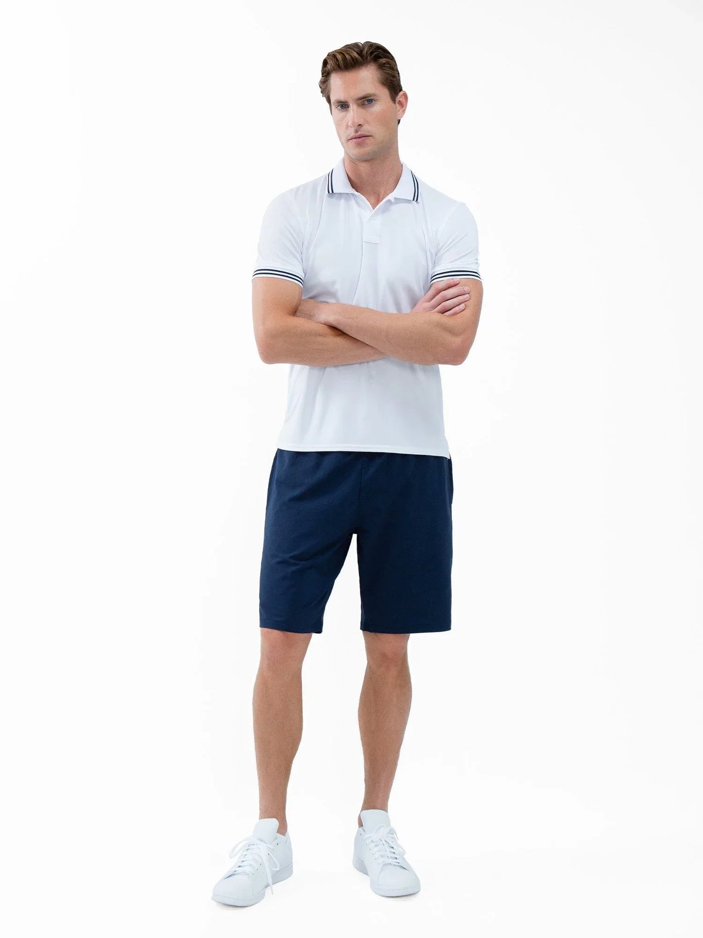 Performance Men's Classic Tennis Rib Collar Polo - White/Midnight - GOLF LEAGUE