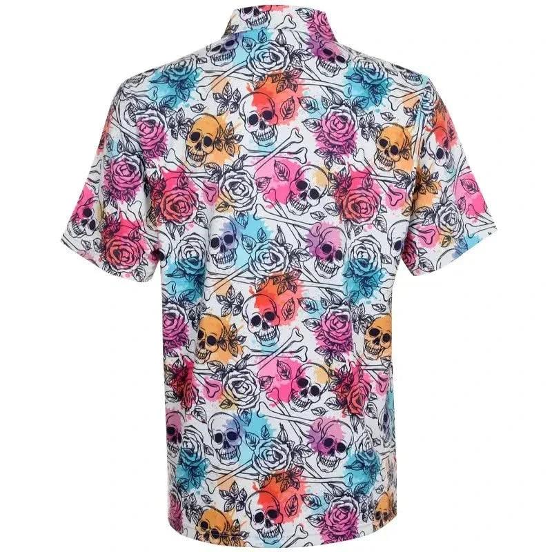 Skull & Roses Cool-Stretch Men's Golf Shirt (Multicolor)