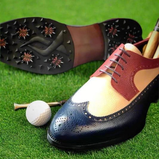 winsconsin-longwing-blucher-golf-shoes-ii-wholesale-navy-tan-leather-269 - GOLF LEAGUE