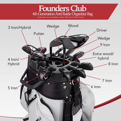 Founders Club 4th Generation Player Series Club Lock Organizer Golf Cart Bag for Men with 14 Way Anti Rattle Divider Top- Free Snap On Rain Hood-Full Length Dividers