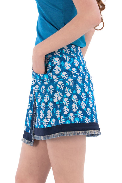 Indigo Floral Fringe Skirt