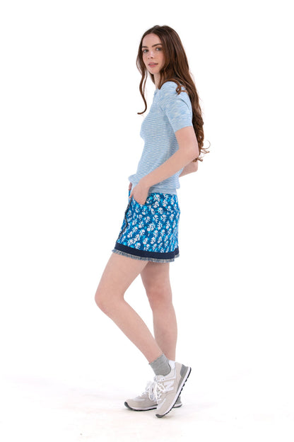 Indigo Floral Fringe Skirt