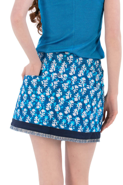 Indigo Floral Fringe Skirt