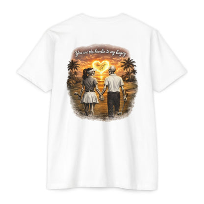 Skeleton Golf Couples T-Shirt — “You’re the Birdie to My Bogey” Sunset Fairway Design