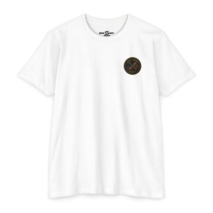 Iron Sight Golf T‑Shirt — American Flag Crossed Clubs Logo