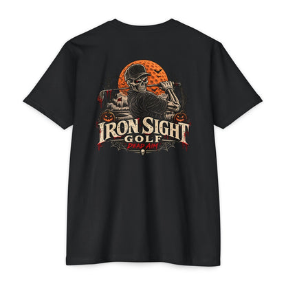 Iron Sight Golf T-Shirt — Halloween Skeleton Dead Aim
