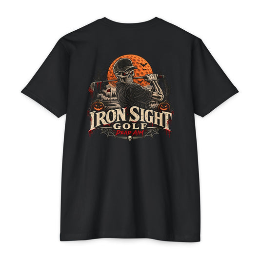 Iron Sight Golf T-Shirt — Halloween Skeleton Dead Aim
