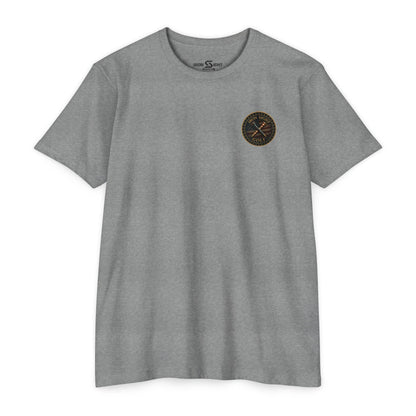 Iron Sight Golf T‑Shirt — American Flag Crossed Clubs Logo