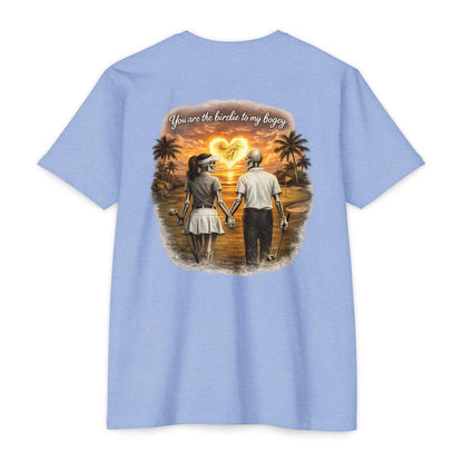 Skeleton Golf Couples T-Shirt — “You’re the Birdie to My Bogey” Sunset Fairway Design