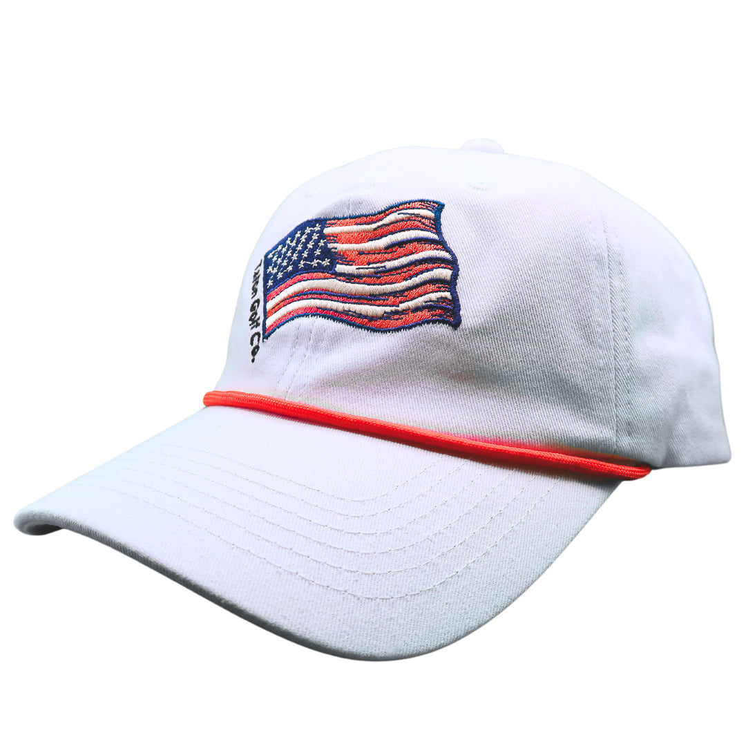 American Flag Baseball Hat w/ Red Rope