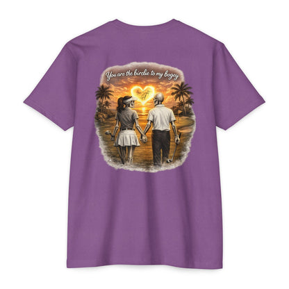 Skeleton Golf Couples T-Shirt — “You’re the Birdie to My Bogey” Sunset Fairway Design