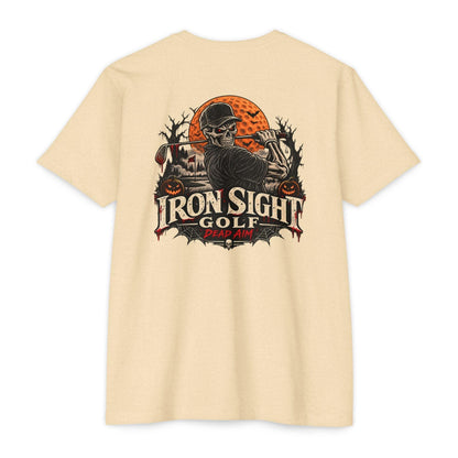 Iron Sight Golf T-Shirt — Halloween Skeleton Dead Aim