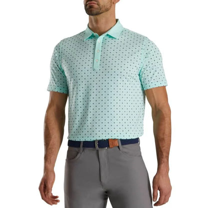 FootJoy Athletic Fit Deco Print Self Collar Golf Polo - Light Blue/Navy #27997
