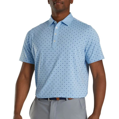 FootJoy Athletic Fit Deco Print Self Collar Golf Polo - Light Blue/Navy #27997