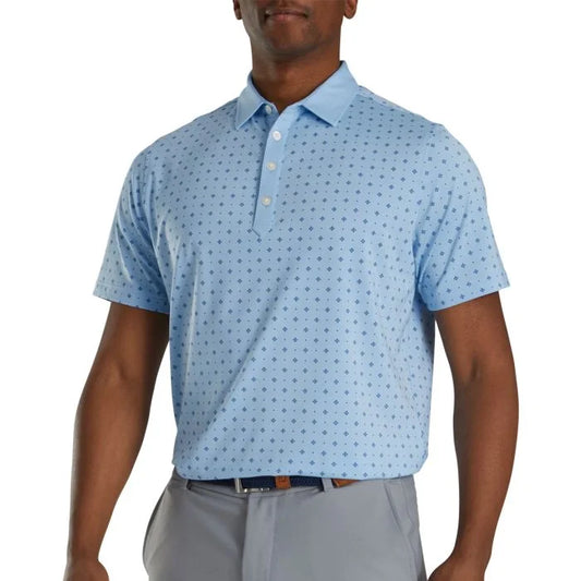 FootJoy Athletic Fit Deco Print Self Collar Golf Polo - Light Blue/Navy #27997