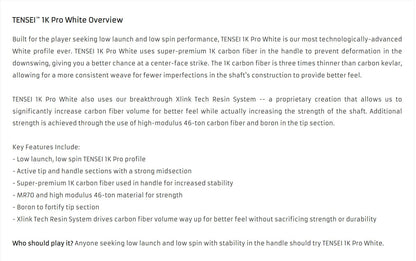 Mitsubishi Golf Shafts TENSEI™ 1K Pro Orange, White, Blue, Red  *** 5 day Build Time ****