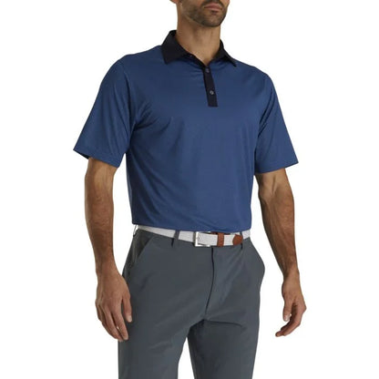 FootJoy Stretch Lisle Mini Check Print Golf Polo - Navy Blue 26631
