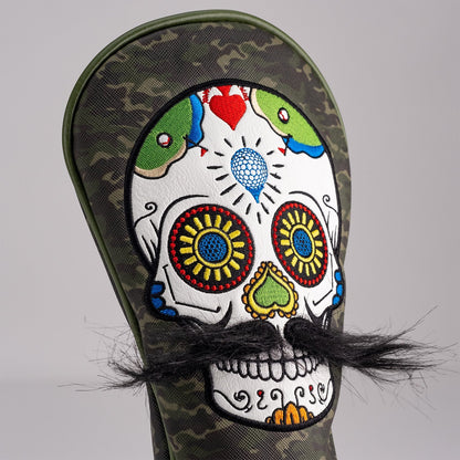 Mustache Sugar Skull - Fairway Cover Green Camo