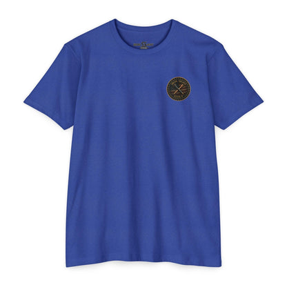 Iron Sight Golf T‑Shirt — American Flag Crossed Clubs Logo
