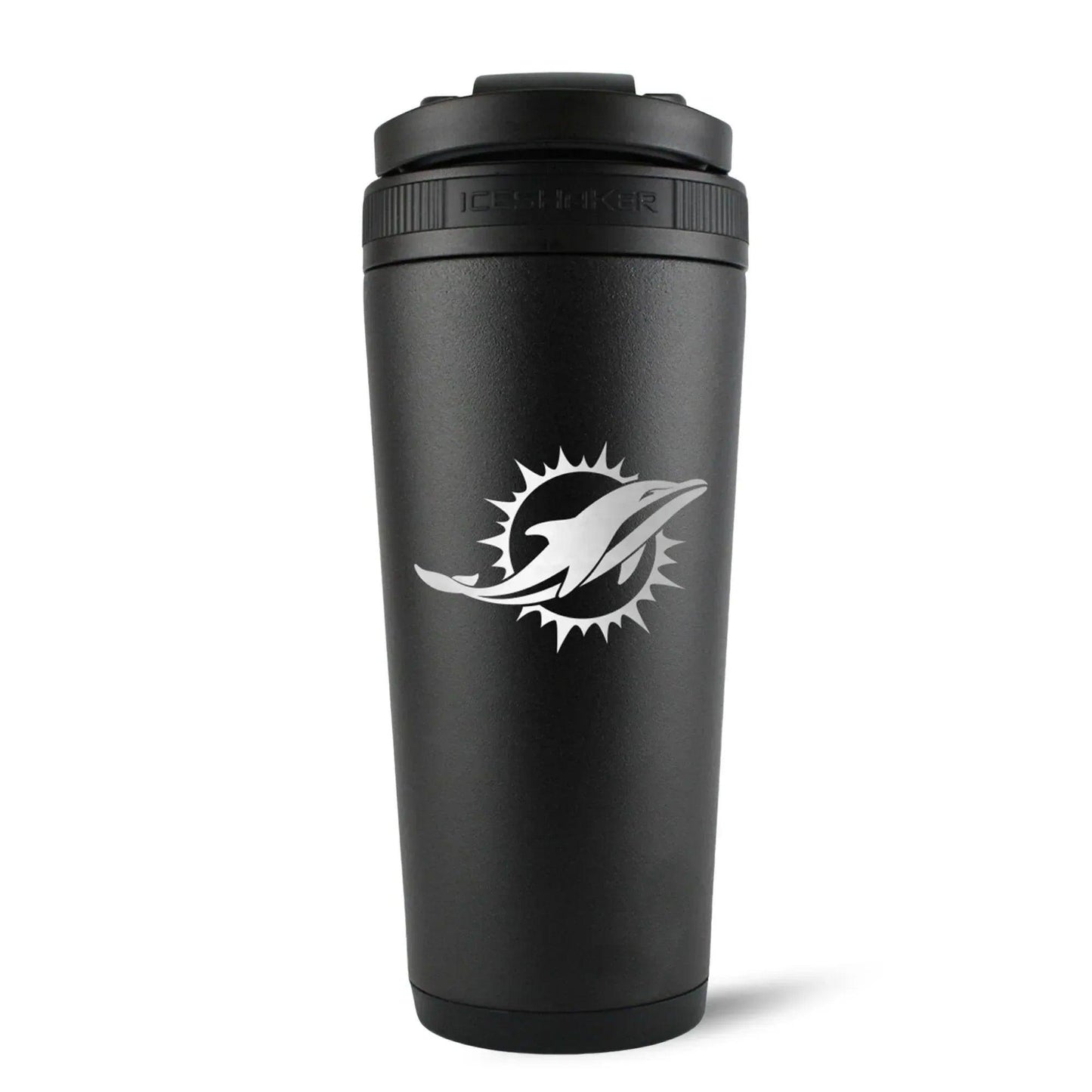 26BLACK-C_NFL_MiamiDolphins_26ozIceShaker_Black_Back_Shadow - GOLF LEAGUE