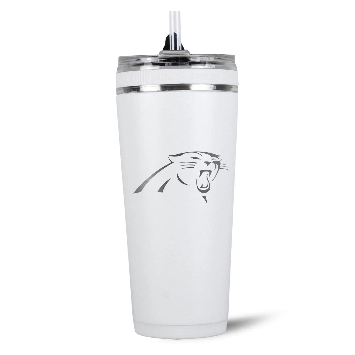 26FlexWhite-C_NFL_26ozFlexBottle_CarolinaPanthers_White_Back_Shadow - GOLF LEAGUE