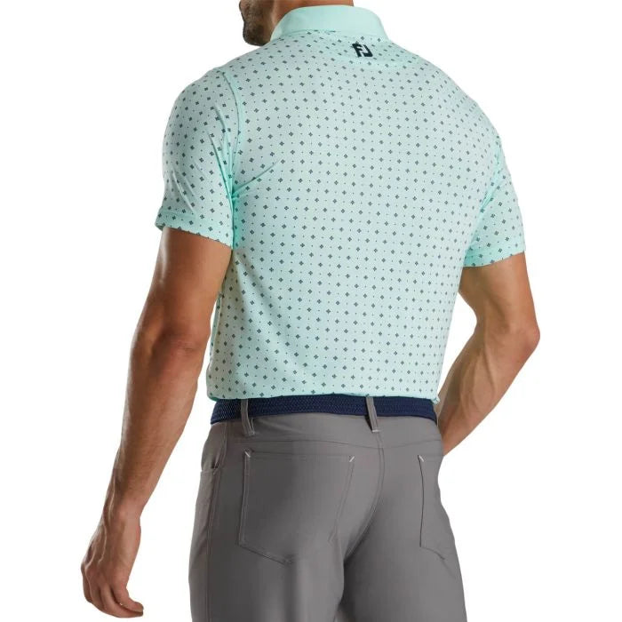 FootJoy Athletic Fit Deco Print Self Collar Golf Polo - Light Blue/Navy #27997