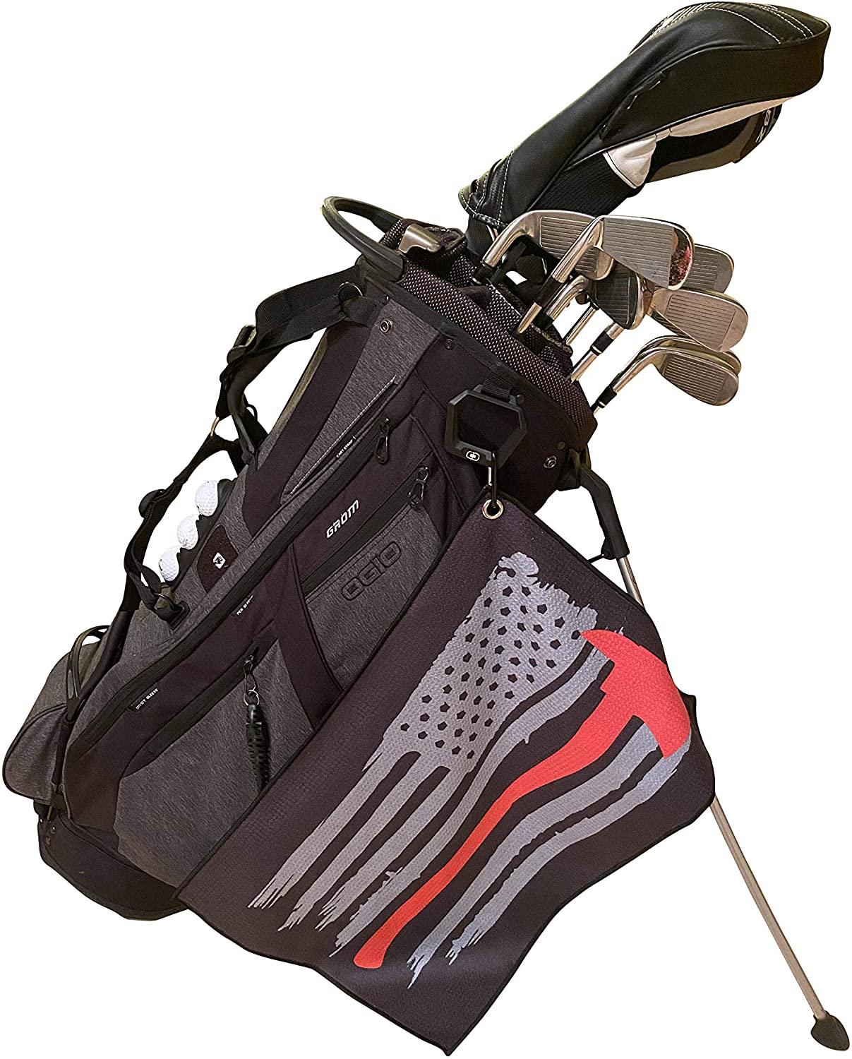Microfiber Golf Towels - Firefighter Axe - Thin Red Line Golf Towel with Carabiner Clip - Cool Gift Ideas