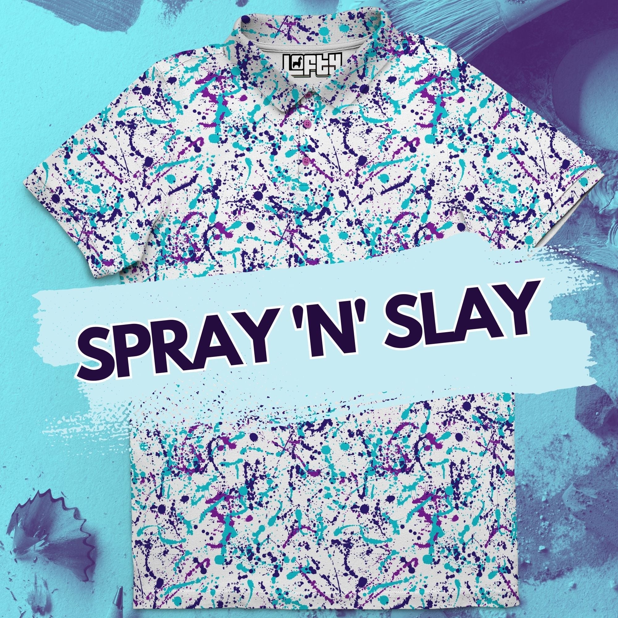 Spray 'N' Slay | 90's Jazz Color Paint Splatter Golf Polo for Men (RELAXED FIT)